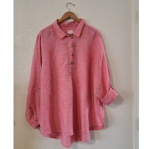 Sigred Olsen 100% Linen plus SZ 3XL Buttons Coral long tab sleeve pre owned in g